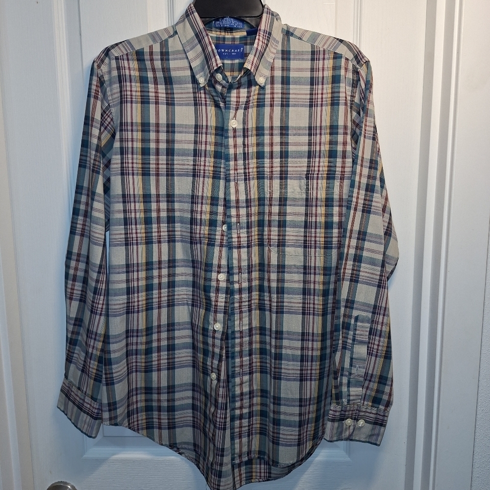 Towncraft Mens Plaid Button Down Shirt Blue Green Red Medium